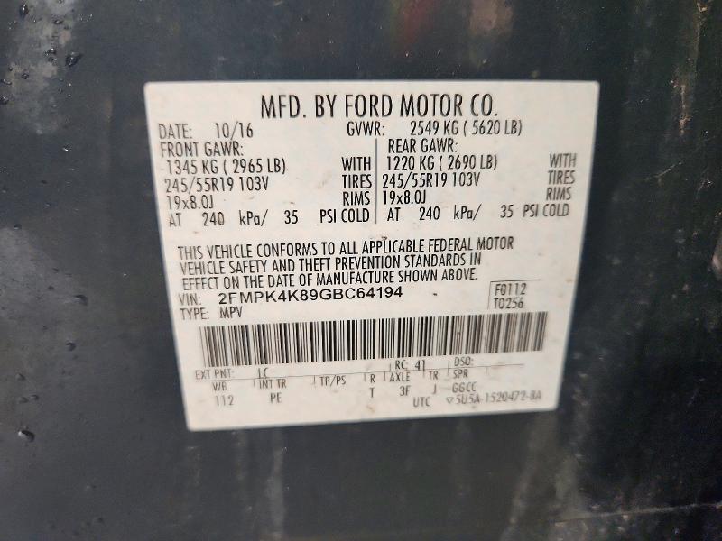 55769636 :رقم المزاد ، 2FMPK4K89GBC64194 vin ، 2016 Ford Edge مزاد بيع