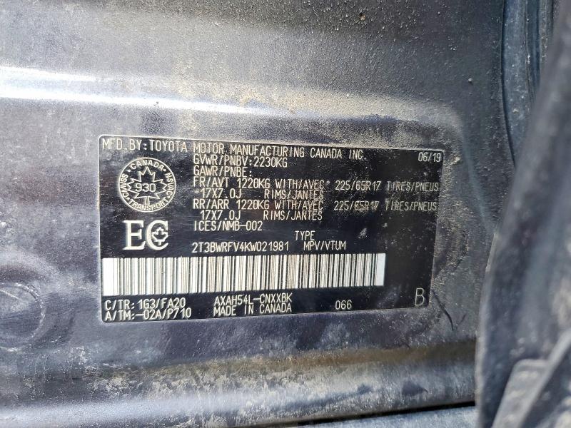 Продажа на аукционе авто 2019 Toyota Rav4, vin: 2T3BWRFV4KW021981, номер лота: 55815776