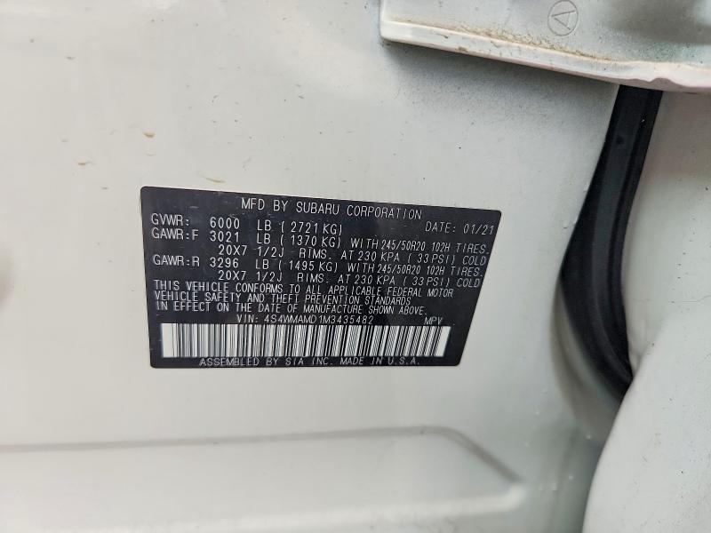 56295456 :رقم المزاد ، 4S4WMAMD1M3435482 vin ، 2021 Subaru Ascent مزاد بيع