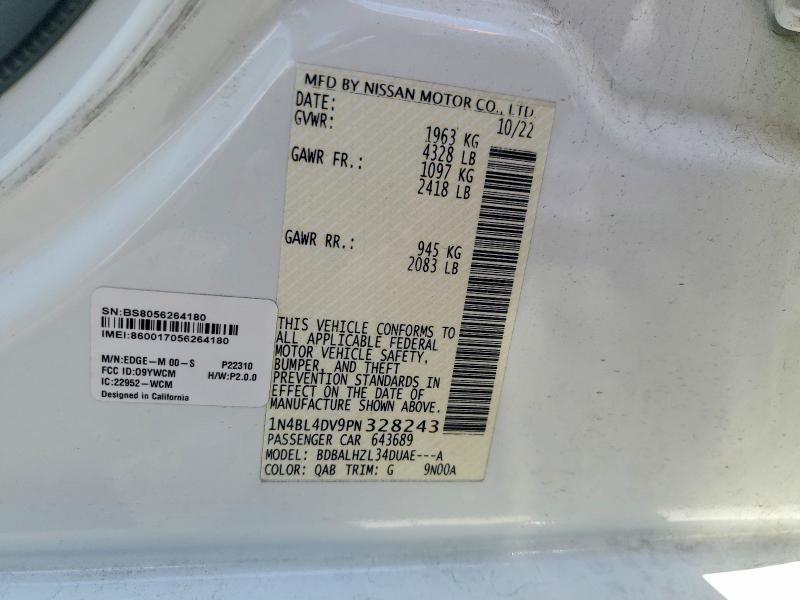 2023 Nissan Altima მანქანა იყიდება აუქციონზე, vin: 1N4BL4DV9PN328243, აუქციონის ნომერი: 56356706