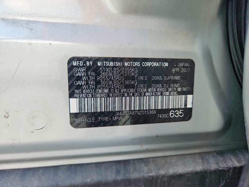 2022 Mitsubishi Outlander მანქანა იყიდება აუქციონზე, vin: JA4J3TA87NZ015366, აუქციონის ნომერი: 57700566