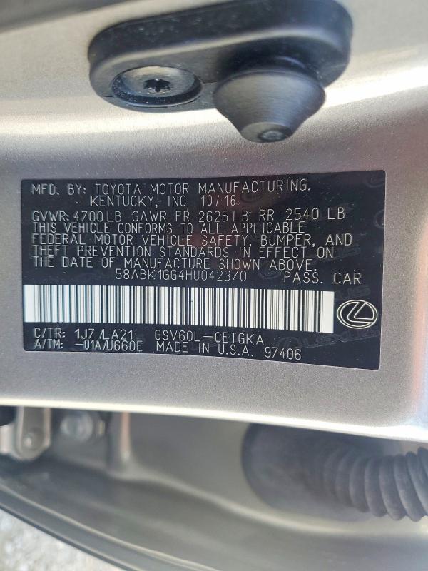 Продаж на аукціоні авто 2017 Lexus Es, vin: 58ABK1GG4HU042370, номер лоту: 56609746