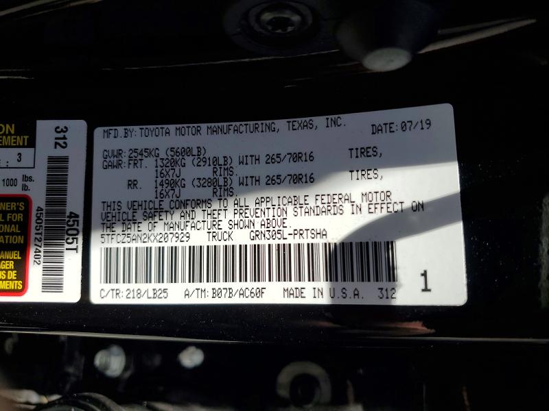 Aukcja sprzedaży 2019 Toyota Tacoma, vin: 5TFCZ5AN2KX207929, numer aukcji: 56327146