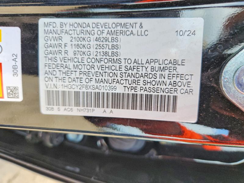 57420376 :رقم المزاد ، 1HGCY2F8XSA010399 vin ، 2025 Honda Accord مزاد بيع