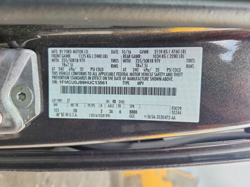 56497636 :رقم المزاد ، 1FMCU0J99HUC13561 vin ، 2017 Ford Escape مزاد بيع
