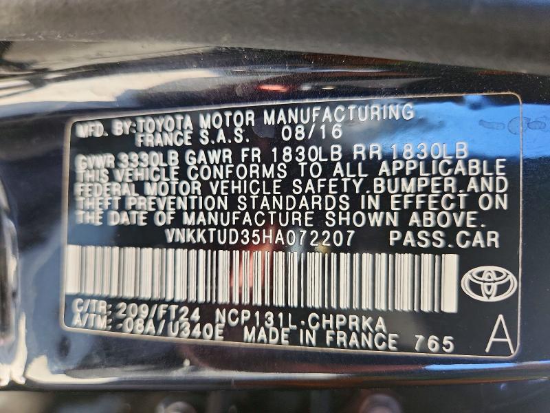 Продаж на аукціоні авто 2017 Toyota Yaris, vin: VNKKTUD35HA072207, номер лоту: 56151256