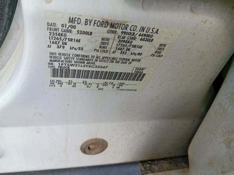 2000 Ford F350 მანქანა იყიდება აუქციონზე, vin: 1FTSW31L2YEC35547, აუქციონის ნომერი: 58147886
