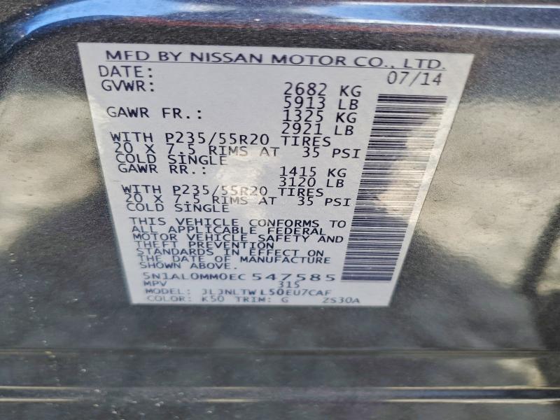 58098546 :رقم المزاد ، 5N1AL0MM0EC547585 vin ، 2014 Infiniti Qx60 مزاد بيع