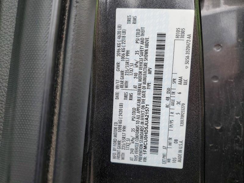 Продажа на аукционе авто 2018 Ford Escape, vin: 1FMCU0HD5JUA21571, номер лота: 57626316
