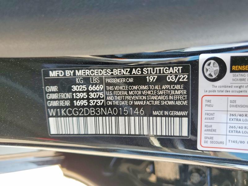 2022 Mercedes-benz Eqs Sedan მანქანა იყიდება აუქციონზე, vin: W1KCG2DB3NA015146, აუქციონის ნომერი: 57835046
