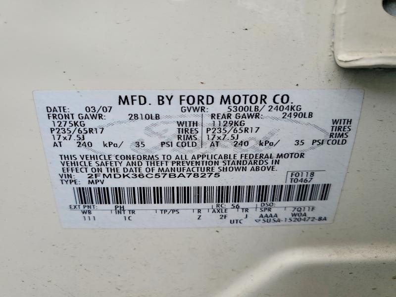 2007 Ford Edge მანქანა იყიდება აუქციონზე, vin: 2FMDK36C57BA78275, აუქციონის ნომერი: 59176706