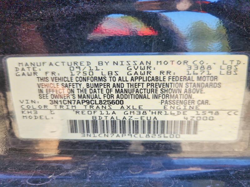 56141176 :رقم المزاد ، 3N1CN7AP9CL825600 vin ، 2012 Nissan Versa مزاد بيع