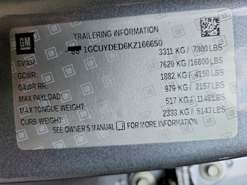 Aukcja sprzedaży 2019 Chevrolet Silverado, vin: 1GCUYDED6KZ166650, numer aukcji: 56766726