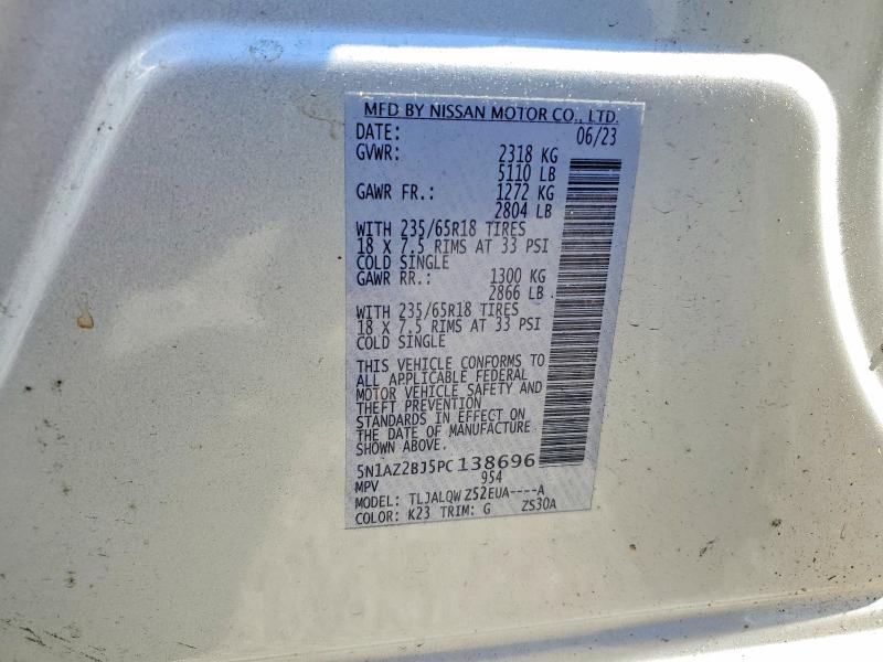 2023 Nissan Murano მანქანა იყიდება აუქციონზე, vin: 5N1AZ2BJ5PC138696, აუქციონის ნომერი: 57171536