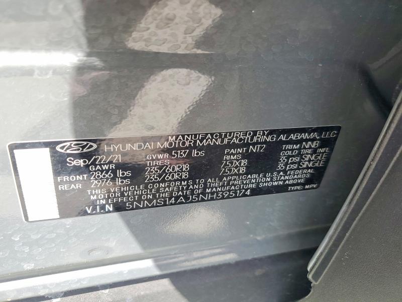 Aukcja sprzedaży 2022 Hyundai Santa Fe, vin: 5NMS14AJ5NH395174, numer aukcji: 56050726