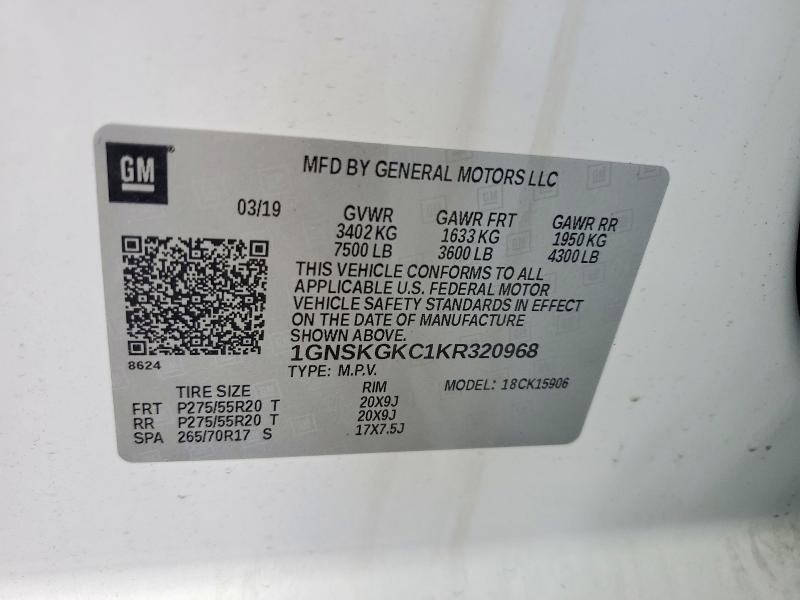 Aukcja sprzedaży 2019 Chevrolet Suburban, vin: 1GNSKGKC1KR320968, numer aukcji: 57700456