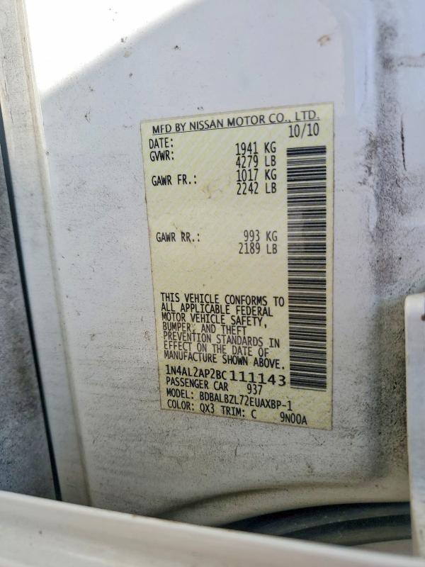 Продажа на аукционе авто 2011 Nissan Altima, vin: 1N4AL2AP2BC111143, номер лота: 57749086