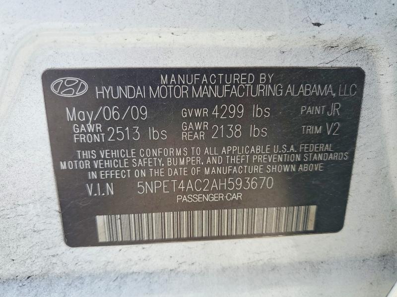 Продажа на аукционе авто 2010 Hyundai Sonata, vin: 5NPET4AC2AH593670, номер лота: 58735386