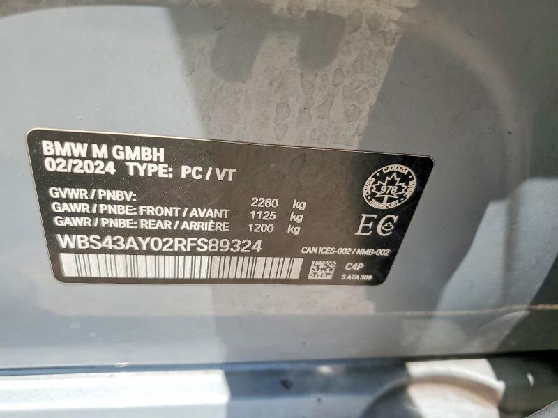 Aukcja sprzedaży 2024 Bmw M3, vin: WBS43AY02RFS89324, numer aukcji: 55901806