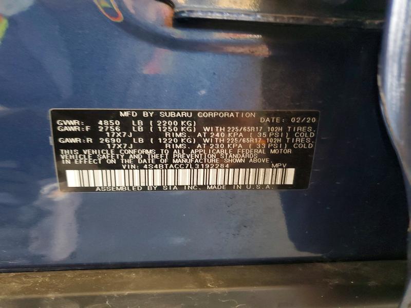 Aukcja sprzedaży 2020 Subaru Outback, vin: 4S4BTACC7L3192284, numer aukcji: 54859896