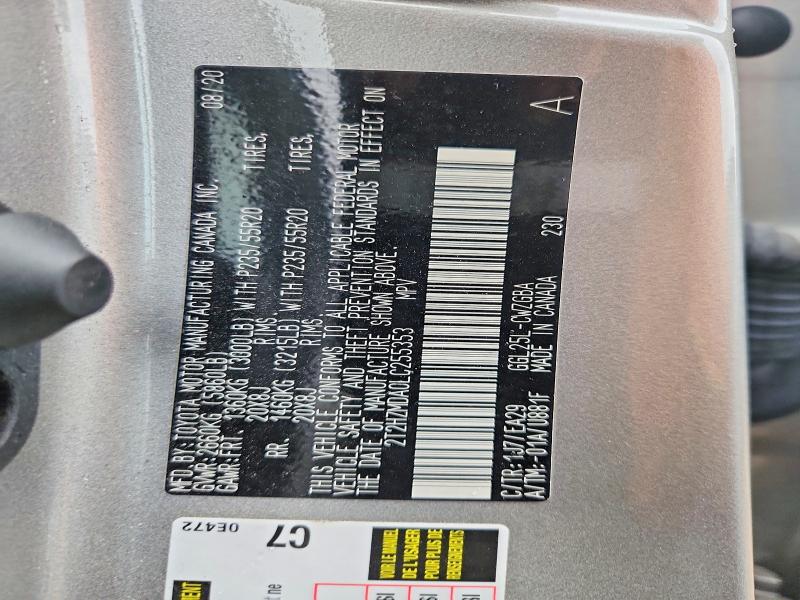 55655496 :رقم المزاد ، 2T2HZMDA0LC255353 vin ، 2020 Lexus Rx مزاد بيع