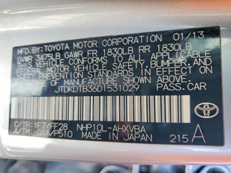 55472816 :رقم المزاد ، JTDKDTB36D1531029 vin ، 2013 Toyota Prius C مزاد بيع
