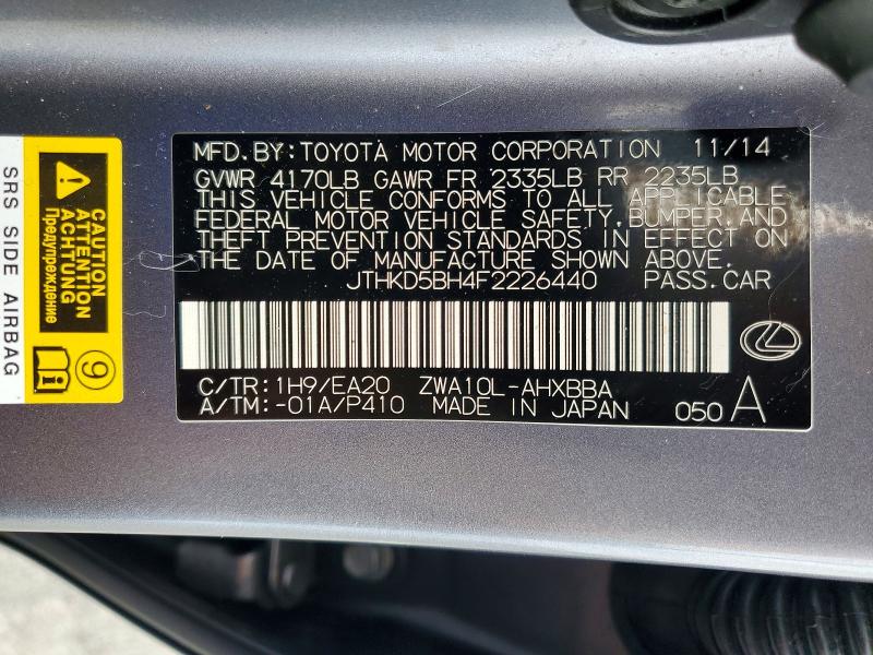 Продажа на аукционе авто 2015 Lexus Ct, vin: JTHKD5BH4F2226440, номер лота: 59238006