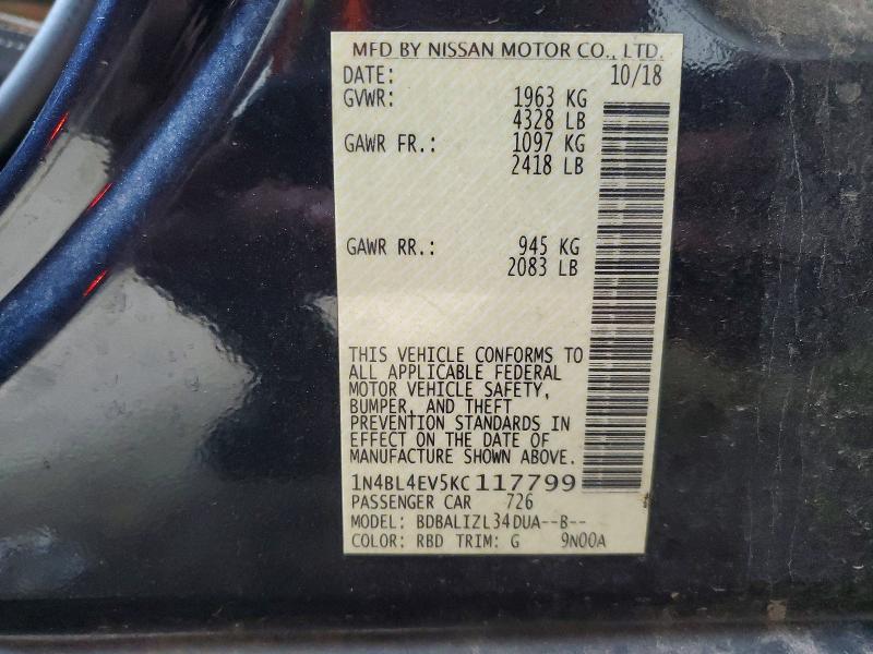 Aukcja sprzedaży 2019 Nissan Altima, vin: 1N4BL4EV5KC117799, numer aukcji: 58211836