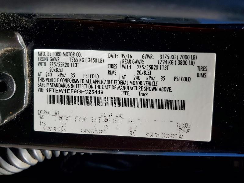 56256316 :رقم المزاد ، 1FTEW1EF9GFC25449 vin ، 2016 Ford F150 مزاد بيع