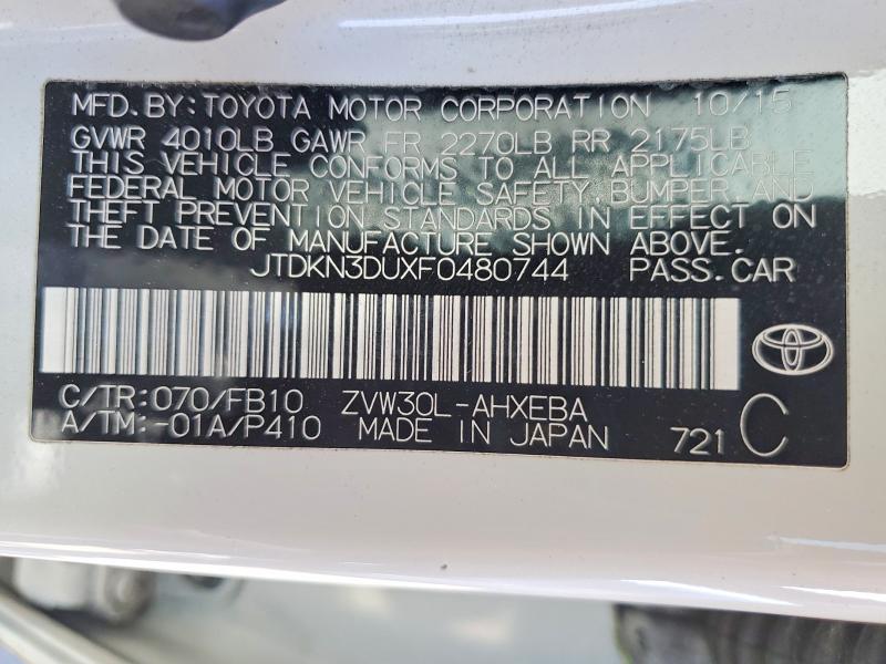 2015 Toyota Prius მანქანა იყიდება აუქციონზე, vin: JTDKN3DUXF0480744, აუქციონის ნომერი: 58814046