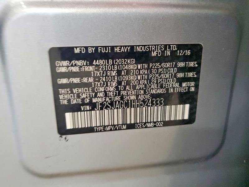 Aukcja sprzedaży 2017 Subaru Forester, vin: JF2SJAGC1HH524333, numer aukcji: 58504536