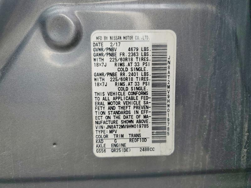 Продажа на аукционе авто 2017 Nissan Rogue, vin: JN8AT2MV9HW019785, номер лота: 58800746