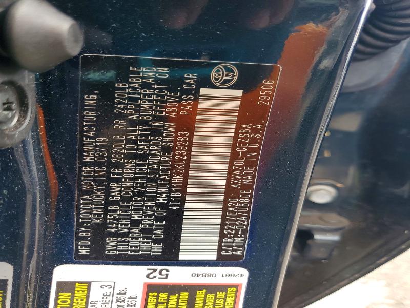 Aukcja sprzedaży 2019 Toyota Camry, vin: 4T1B11HK2KU239283, numer aukcji: 57238726