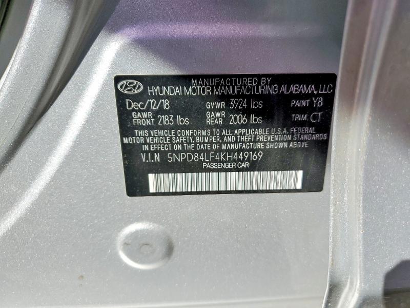 57139656 :رقم المزاد ، 5NPD84LF4KH449169 vin ، 2019 Hyundai Elantra مزاد بيع