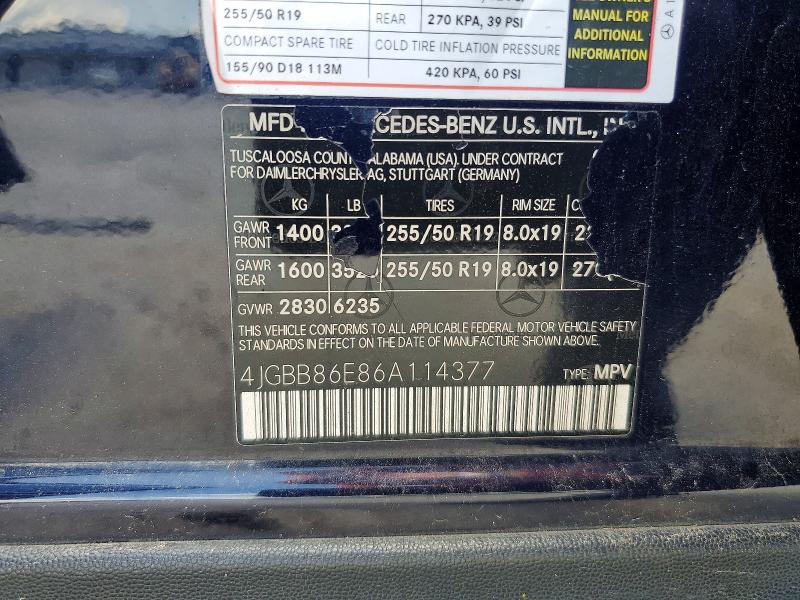 58895026 :رقم المزاد ، 4JGBB86E86A114377 vin ، 2006 Mercedes-benz Ml مزاد بيع
