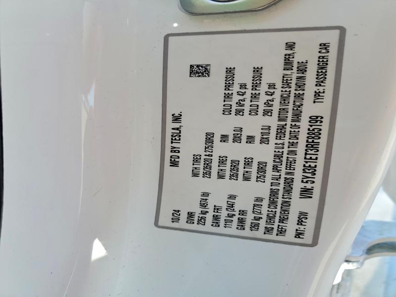 57473426 :رقم المزاد ، 5YJ3E1ET3RF885199 vin ، 2024 Tesla Model 3 مزاد بيع