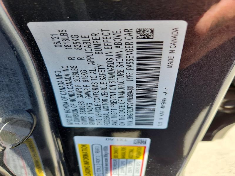 Aukcja sprzedaży 2022 Honda Civic, vin: 2HGFE2F22NH509480, numer aukcji: 56689486