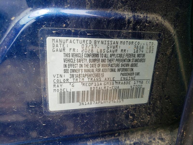 Продаж на аукціоні авто 2017 Nissan Sentra, vin: 3N1AB7AP6HY296519, номер лоту: 57055386