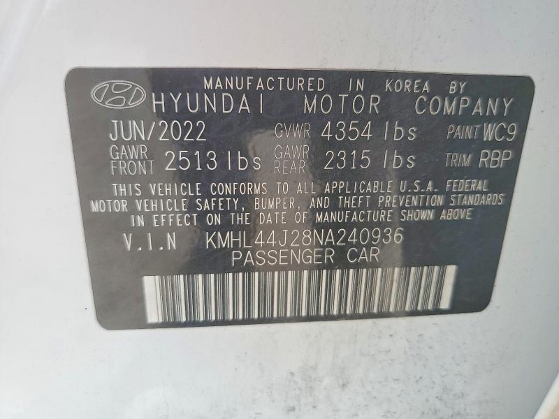 2022 Hyundai Sonata მანქანა იყიდება აუქციონზე, vin: KMHL44J28NA240936, აუქციონის ნომერი: 56761406