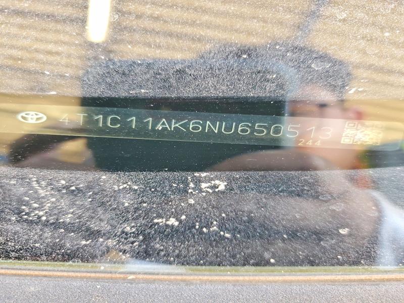 2022 Toyota Camry მანქანა იყიდება აუქციონზე, vin: 4T1C11AK6NU650513, აუქციონის ნომერი: 58145416
