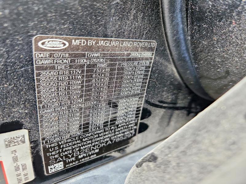 2019 Land Rover Range Rover Velar მანქანა იყიდება აუქციონზე, vin: SALYB2EN0KA785297, აუქციონის ნომერი: 57012346
