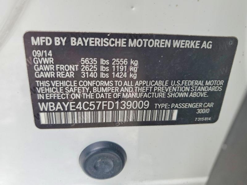 2015 Bmw 740 მანქანა იყიდება აუქციონზე, vin: WBAYE4C57FD139009, აუქციონის ნომერი: 56028696
