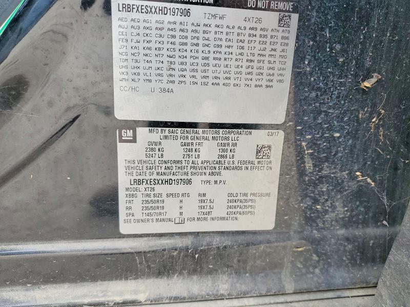 2017 Buick Envision მანქანა იყიდება აუქციონზე, vin: LRBFXESXXHD197906, აუქციონის ნომერი: 54043586