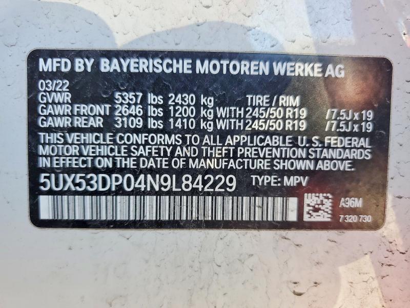 Продажа на аукционе авто 2022 Bmw X3, vin: 5UX53DP04N9L84229, номер лота: 55563936