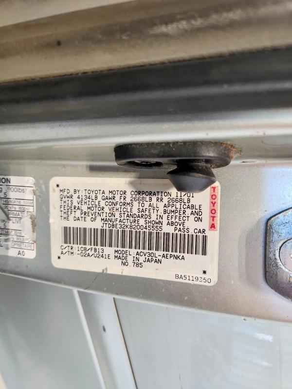 56932456 :رقم المزاد ، JTDBE32K820045555 vin ، 2002 Toyota Camry مزاد بيع