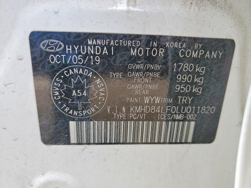 58361206 :رقم المزاد ، KMHD84LF0LU011820 vin ، 2020 Hyundai Elantra مزاد بيع