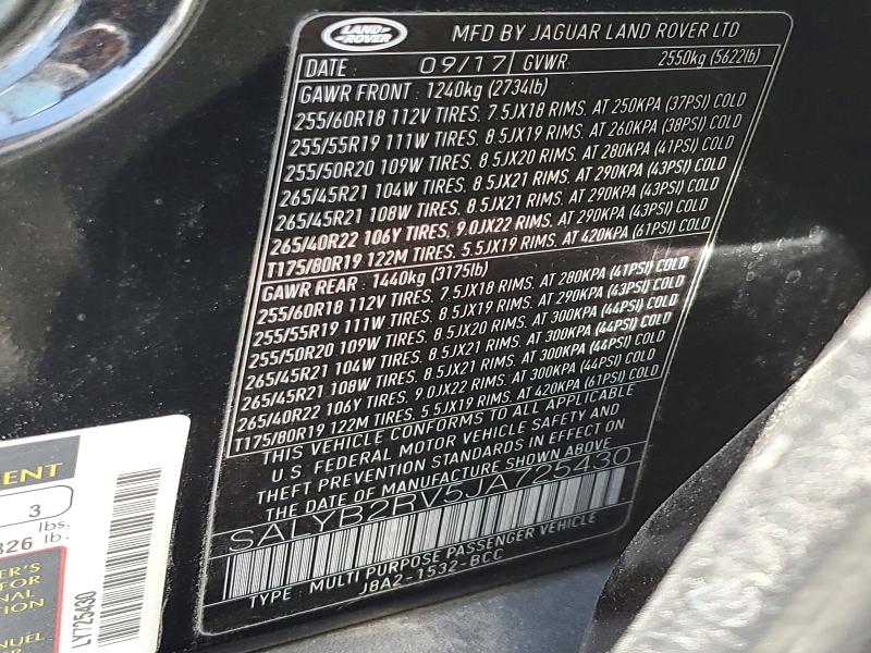 Aukcja sprzedaży 2018 Land Rover Range Rover Velar, vin: SALYB2RV5JA725430, numer aukcji: 58106596