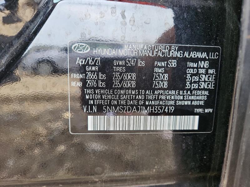 Продажа на аукционе авто 2021 Hyundai Santa Fe, vin: 5NMS2DAJ1MH357419, номер лота: 58248346