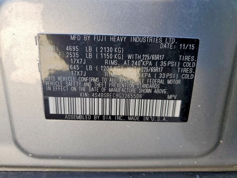 57004106 :رقم المزاد ، 4S4BSBEC9G3265506 vin ، 2016 Subaru Outback مزاد بيع