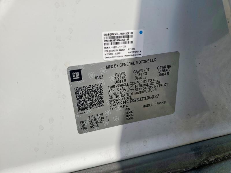 2018 Cadillac Xt5 მანქანა იყიდება აუქციონზე, vin: 1GYKNCRS3JZ196927, აუქციონის ნომერი: 56635426